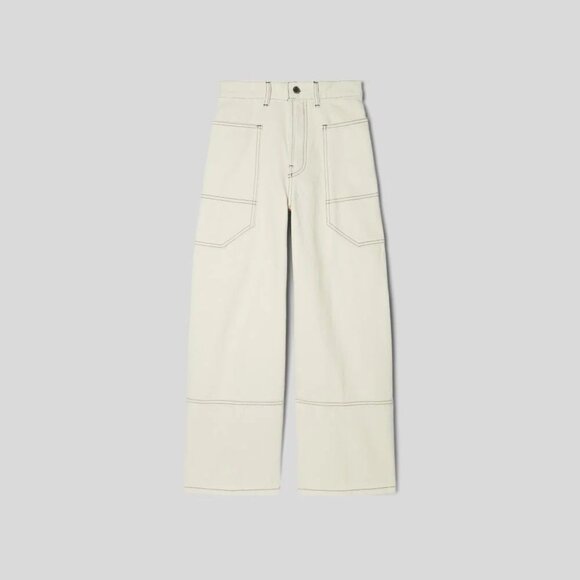 Everlane The Gardener Jeans Wide Leg Cropped Cream Black Stitching Size 26R 26 - Picture 1 of 6